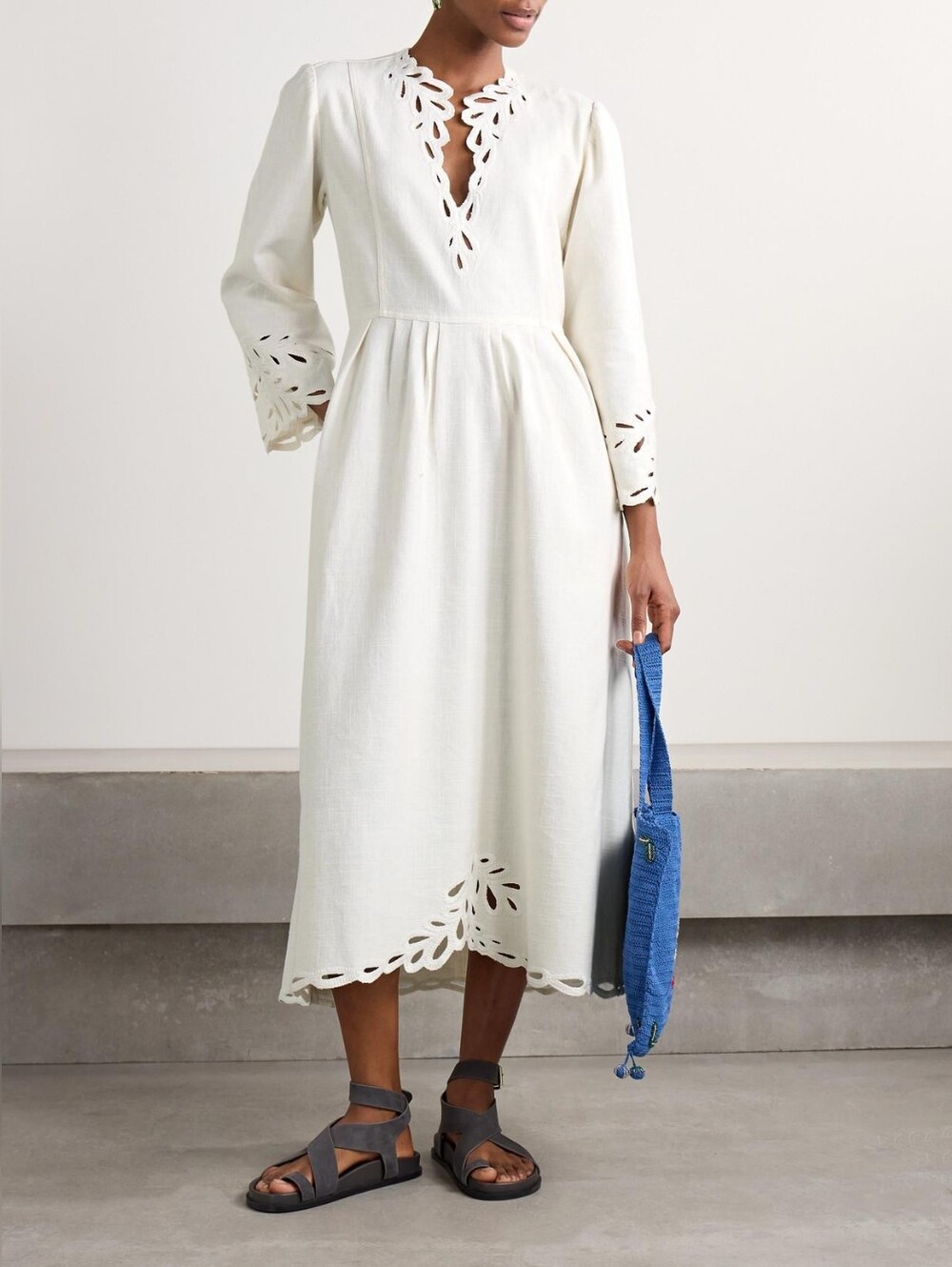 White Eyelet-Trim Midi Dress - Women